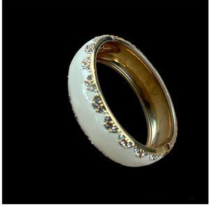 STELLA & DOT SLOANE Enamel Bracelet  Hinged Ivory w/Pave Crystals